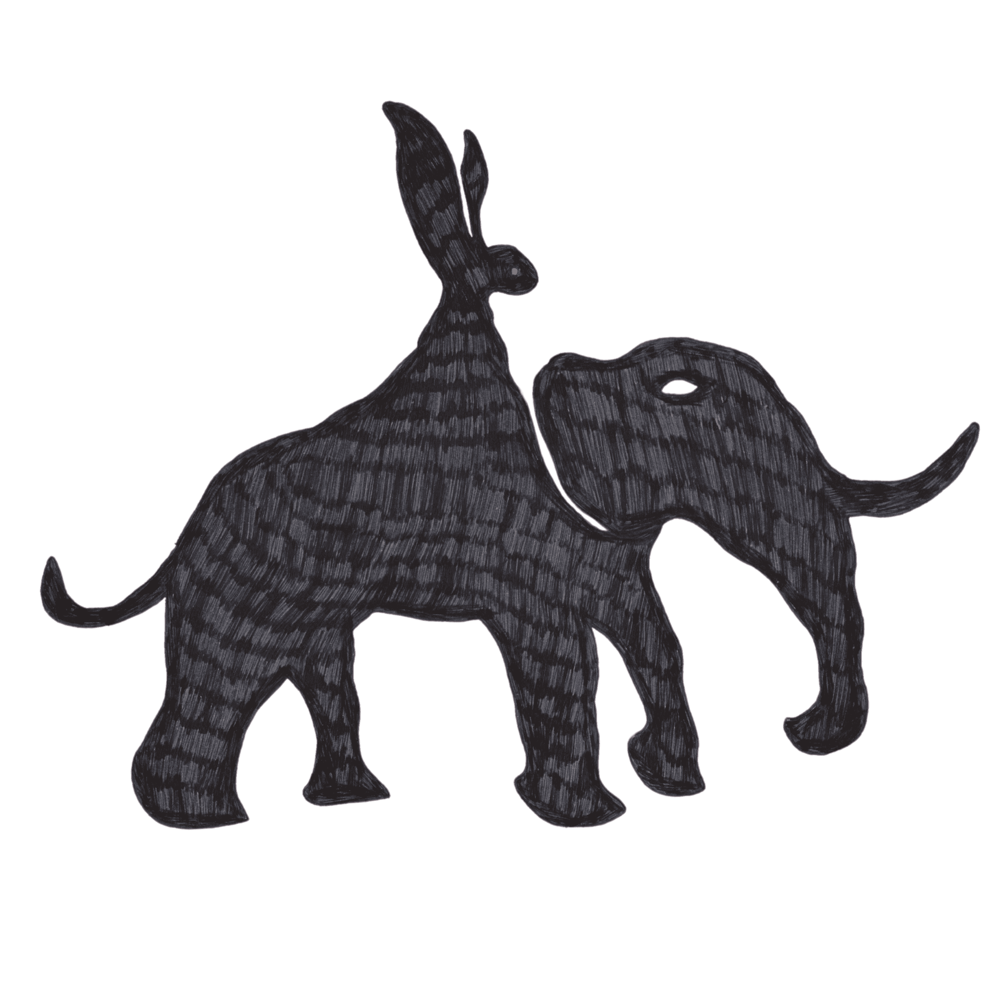 Drawing of an elephant and a rabbit